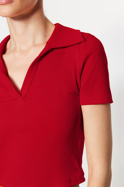 Trendyolmilla Siyah Fitted/Vucuda Oturan Crop Polo Yaka Fitilli Esnek Orme Bluz TWOSS21BZ0038  фото 46