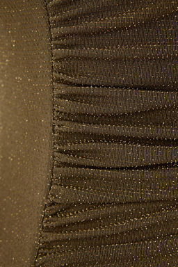 Haki Yuksek Degaje Yaka Simli Orme Party Bluz TPRSS26BZ00005