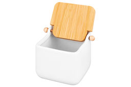 Банка для сыпучих продуктов 850 мл 14*12*11 см Белая + откидная бамбук.крышка, керамика - Elan gallery фото 5