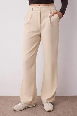 Tas Yuksek Bel Wide Leg Genis Paca Pilili Dokuma Kumas Pantolon TWOAW21PL0076