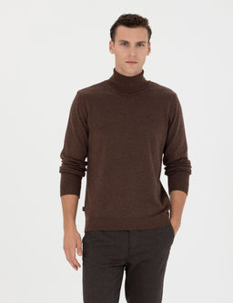 Kahverengi Slim Fit Bal_k__ Yaka Basic Triko Kazak