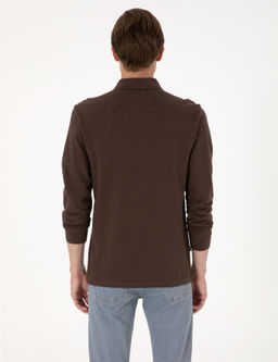 Koyu Kahverengi Slim Fit K_vr_lmaz Polo Yaka Basic Pike Sweatshirt - Pierre cardin фото 5