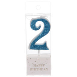 Цена за 10 шт. Свеча для торта Цифра Иллюзия "2" 9.5 см, голубой