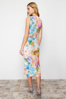 TRENDYOLMILLA Siyah Fitted/Vucuda Oturan Buzgu Detayl? Midi Esnek Orme Kalem Elbise TWOSS23EL00751 фото 29