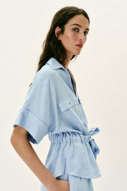 CAMISA SAFARI CON LINO / Azul claro - Zara фото 4