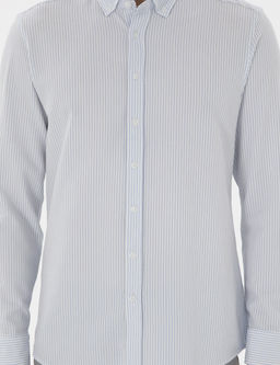 A__k Mavi Slim Fit _izgili Uzun Kollu G_mlek