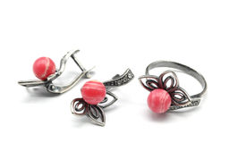 Кольцо Серьги с агатом тонированным, цв.розовый размер 20