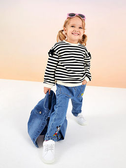 Beli Lastikli Mickey Mouse Nak?? Detayl? K?z Bebek Jean Pantolon