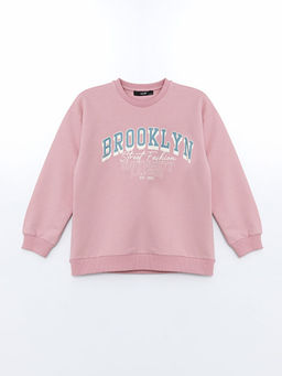 Bisiklet Yaka Bask?l? K?z ?ocuk Sweatshirt
