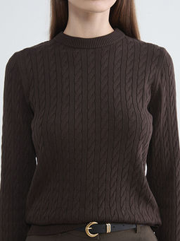 Bisiklet Yaka Kendinden Desenli Kad?n Triko Kazak