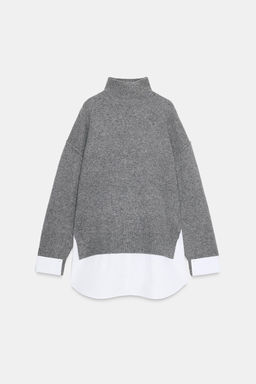 KNIT SWEATER WITH CONTRAST POPLIN - Zara фото 3