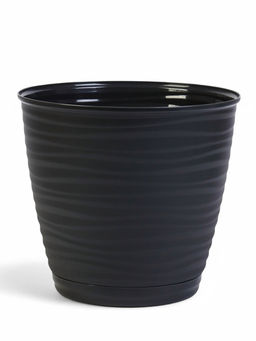 Горшок для цветов с поддоном Saffron, 9.1 л, d=26.7 см, h=24.5 см, пластиковый, чёрный