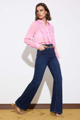 Limited Edition Koyu Mavi TOPARLAYICI Yuksek Bel Ekstra Esnek Flare Uzun Boy Jeans TWOSS26JE00103