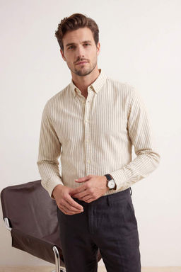 Ekru Slim Fit/Dar Kal?p Erkek Gomlek TMNSS26GO00015 - Trendyolmilla фото 4
