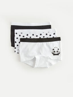 Bask?l? Pamuklu K?z ?ocuk Boxer 3l?