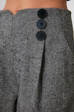 Gri Dugme Detayl? Wide Leg Dokuma Pantolon TWOAW21PL0492 Palazzo