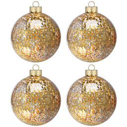 Набор 4 стеклянных новогодних шаров на елку 8*8 см, золотая россыпь