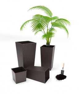 Кашпо напольное "Ротанг" 340х320х615мм (со вставкой)(мокко) 27/47л. М8848