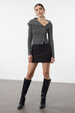 Antrasit Merserize Gorunumlu Premium Iplik/Ozel Iplik Fitted/Vucudu Saran Triko H?rka TWOAW25HI00254