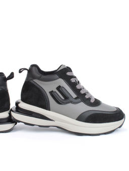 05-804-1B BLACK GRAY Кроссовки женские демисезонные (натуральная кожа , натуральная замша, натуральная байка)