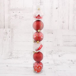 Ёлочные игрушки Праздник, шары новогодние, набор 6 шт. (4 шара, 2 домика) 6 см, красный - Зимнее волшебство фото 3