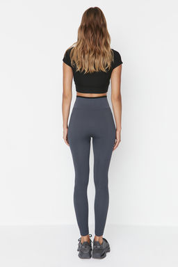 Antrasit Seamless/Dikissiz Kontrast Renk Detayl? Tam Boy Orme Spor Tayt TWOAW23TY00030