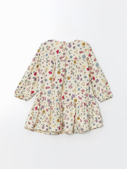 Bisiklet Yaka K?z ?ocuk ?i?ekli Kadife Elbise