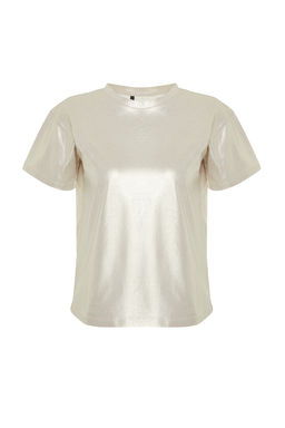 Alt?n Varak Bask?l? Regular/Normal Kal?p Orme Bluz TWOSS24BZ00097