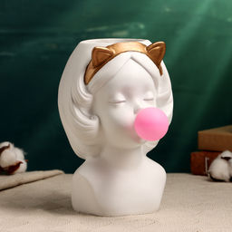 Декоративное кашпо для цветов «Девочка со жвачкой», 1.7 л, 23×22×16 см, полистоун, белое