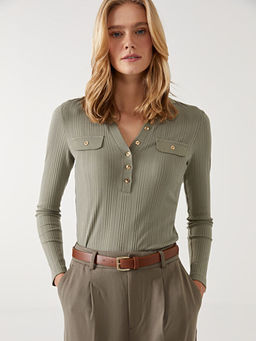 Polo Yaka Dokulu Kad?n Ti??rt