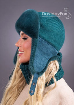 Шапка Ушанка норка трикотаж изумруд