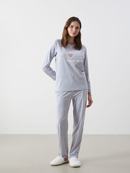 Bisiklet Yaka Bask?l? Kad?n Pijama Tak?m?