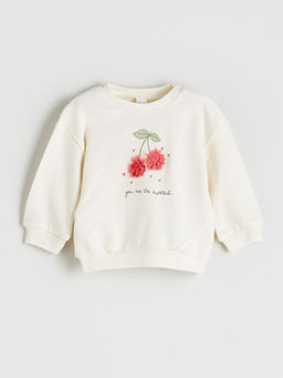 Kiraz Detayl? Yumu?ak Dokulu K?z Bebek Sweatshirt ve Tayt