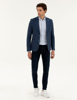 Lacivert Slim Fit Y_n Keten Kar___ml_ Ceket