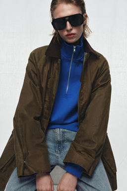 ZW COLLECTION WAXED JACKET WITH CORDUROY COLLAR - Zara фото 20
