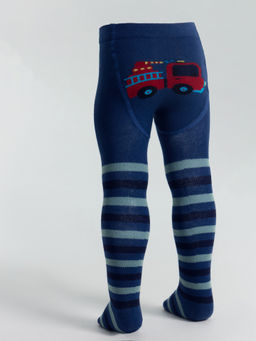 Цена за 3 пары! Колготки детские синие с рисунком в виде пожарной машины