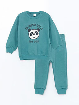 Bisiklet Yaka Uzun Kollu Bask?l? Erkek Bebek Sweatshirt ve E?ofman Alt 2li Tak?m