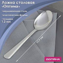 Цена за 6 шт. Ложка столовая из нержавеющей стали Доляна Оптима, длина 17,7 см, толщина 1,2 мм