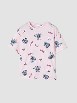 Stitch Bask?l? K?z ?ocuk ?ortlu Pijama Tak?m?