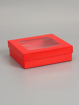 Цена за 5 шт. Коробка складная, крышка-дно, красная, с окном 20×20×6 см