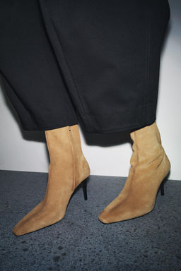 SPLIT SUEDE STILETTO HEEL ANKLE BOOTS