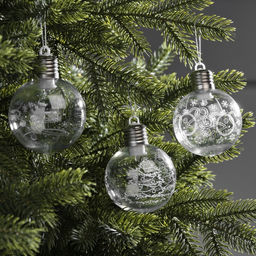 Набор ёлочных шаров Игра искр, 3 шт, 8x10 см, 1 LED, от батареек, свечение тёплое белое - Luazon lighting фото 2