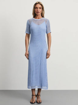 Полупрозрачное вязаное платье из хлопка с подкладкой / Zarina  фото 4