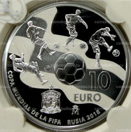 Монета 10 евро 2017 года Испания Чемпионат мира по футболу 2018, Россия (в слабе)