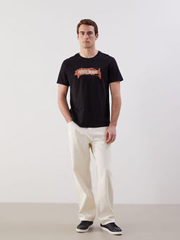 Bisiklet Yaka Bask?l? Penye Erkek Ti??rt