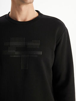 Bisiklet Yaka Uzun Kollu Bask?l? Erkek Sweatshirt
