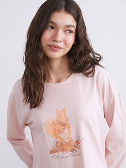 Bisiklet Yaka Bask?l? Kad?n Pijama Tak?m?