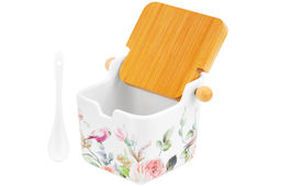 Банка д/сыпучих продуктов 250 мл 12*9,5*9 см Певчие птички+ложка+откидная бамбук.крыш (без золота) - Elan gallery фото 26