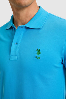 Erkek Slim Fit Polo Yaka Kobalt Mavi Basic Ti__rt