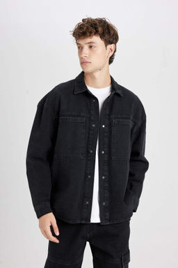 Джинсовая рубашка оверсайз с длинными рукавами - Defacto фото 3